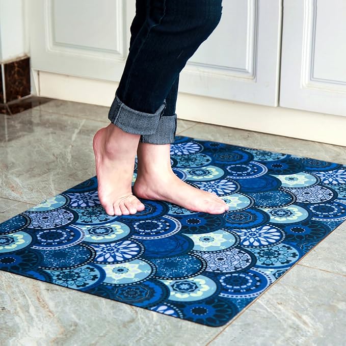 1/10 Inch Ultra Thin 24"×35" Large Front Door Mat Indoor Entrance Inside Non Slip, Waterproof Rubber Kitchen Mat and Interior Home Washable Door Mat, Royal Blue