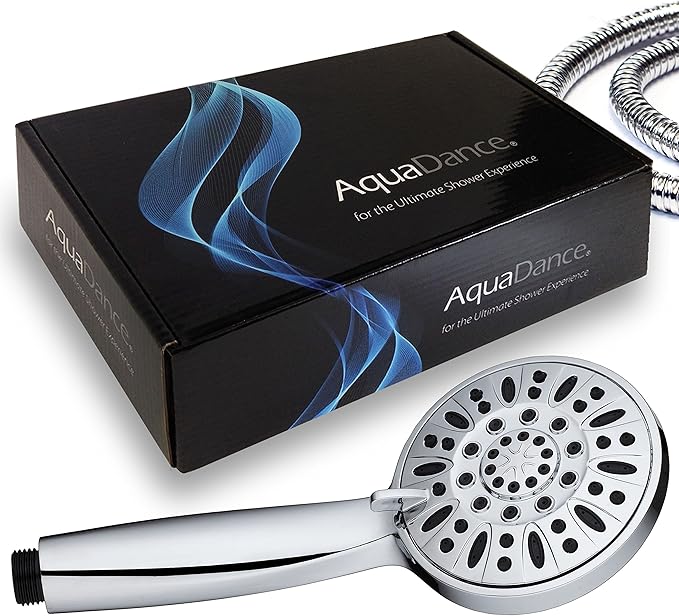 AquaDance 3316 High Pressure 6-Setting 4" Chrome Face Hand Held Head with Hose for The Ultimate Shower Experience Officially Independently Tested to Meet Strict US Quality & Performance Standards