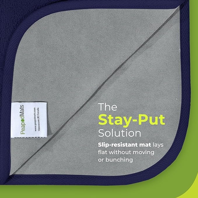 PeapodMats Bedwetting & Incontinence Waterproof Bed Mat - Reusable Underpad. Secure Placement & Breathable. Washable. Enviro Friendly 3x5 (Navy Blue) Mattress Protector & Pee Pad for Kids & Adults