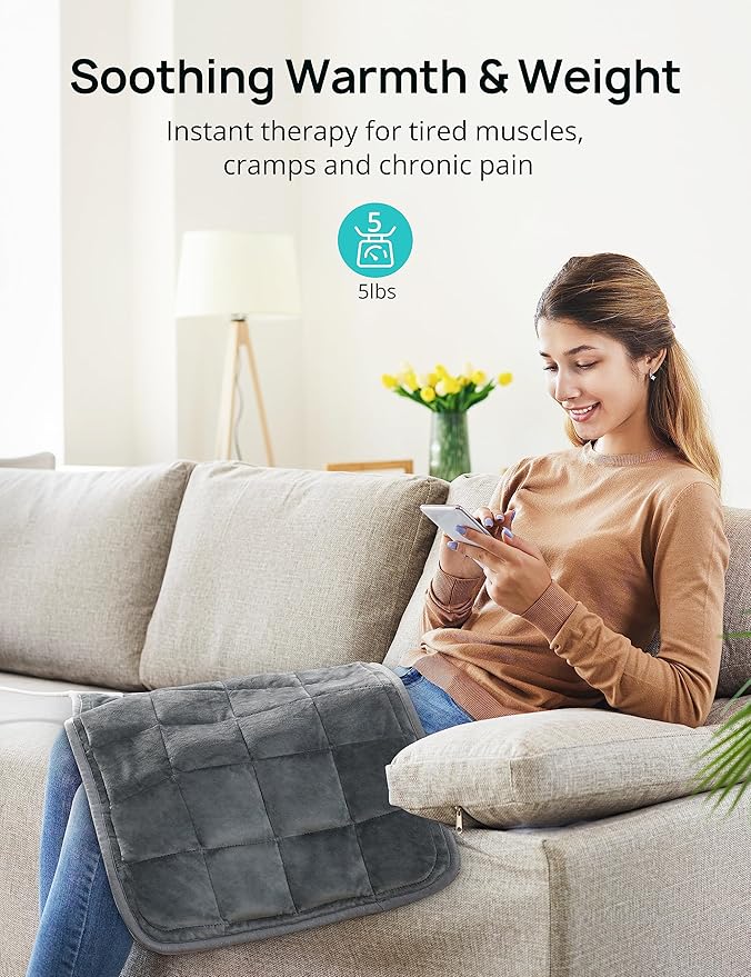 Weighted Heating Pad 17''x 33" XXXL Electric Heating Pad for Back Pain Relief, 5LBS with 6 Heat Settings 2H Auto-Off Heat Pad for Shoulder Arms Legs Cramps Washable