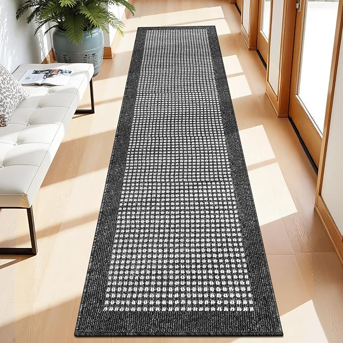 Ileading Black Runner Rugs for Hallway 2'x8' Non Slip Farmhouse Long Kitchen Floor Mats with Rubber Backing Absorbable Throw Rugs Machine Washable Indoor Decor Carpet for Corridor Petmat Entryway