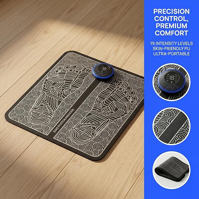 Foot Massager with Remote Control, Foot Stimulating Massage Mat Improves and Promotes Muscle Stimulator for Neuropathy & Recovery, 8 Modes 19 Levels, Foot Mat System for Pain Relief