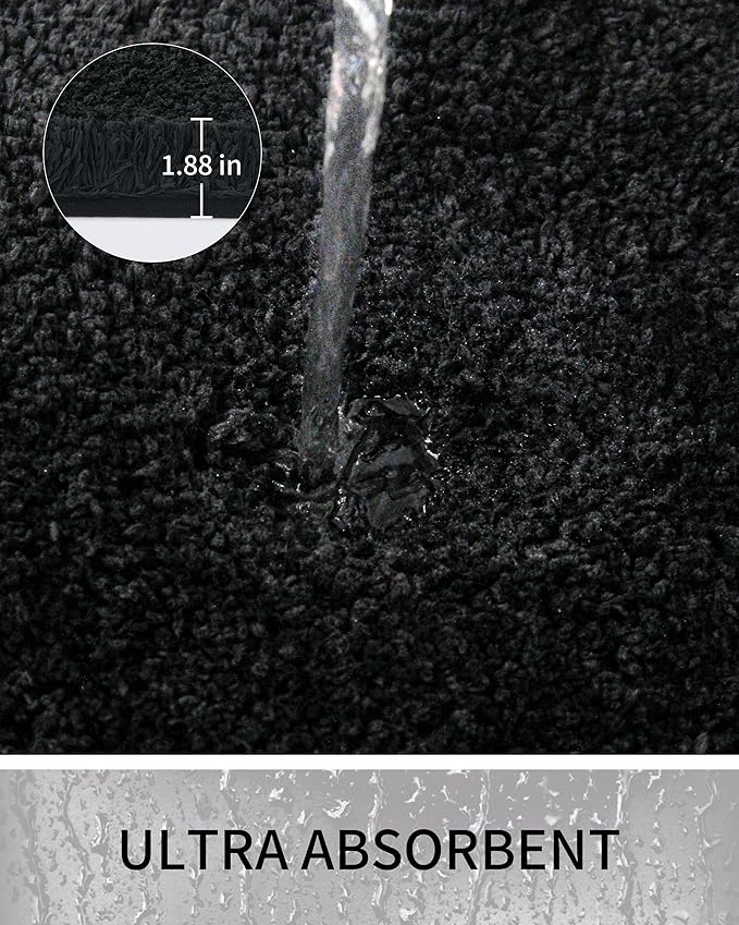 Bathroom Rugs Non Slip Washable 32x20, Ultra Thick Soft Microfiber Absorbent Bath Mats, High Density Foam Latex Non Slip Backing Bath Rugs, Fluffy Floor Carpet for Tub&Shower, Black