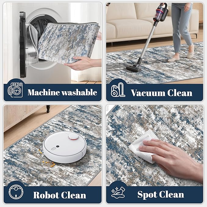 Abstract Washable Runner Rug 2x6, Hallway Rug Non-Slip,Woven Non-Shedding Thin Runners for Entryway, Kitchen, Laundry Room, Multi