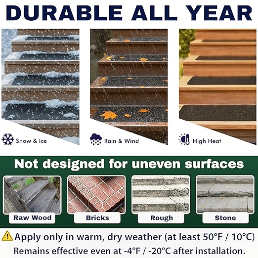 Outdoor Stair Treads Non Slip – 30" x 6" – 12-Pack Waterproof 80-Grit Grip Strips for Wooden Steps – Anti Slip & Anti Skid Step Treads – by STEPCORE