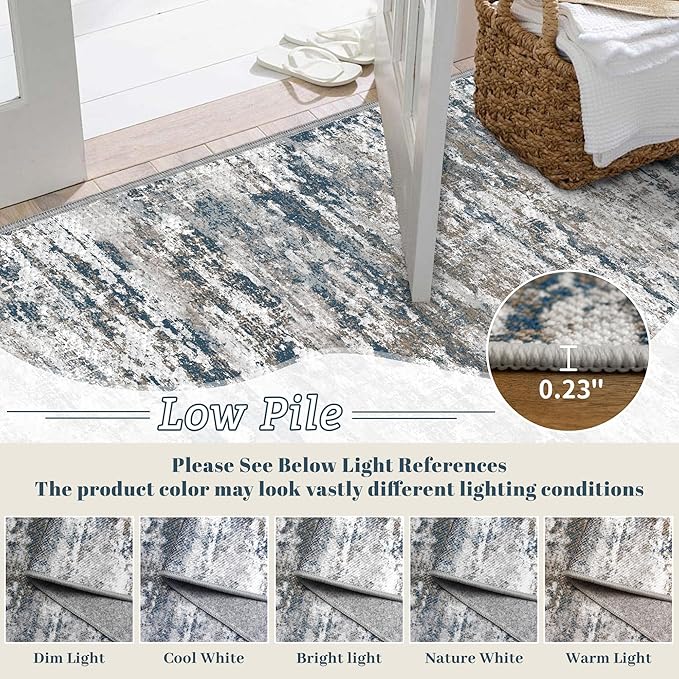 Abstract Washable Runner Rug 2x6, Hallway Rug Non-Slip,Woven Non-Shedding Thin Runners for Entryway, Kitchen, Laundry Room, Multi