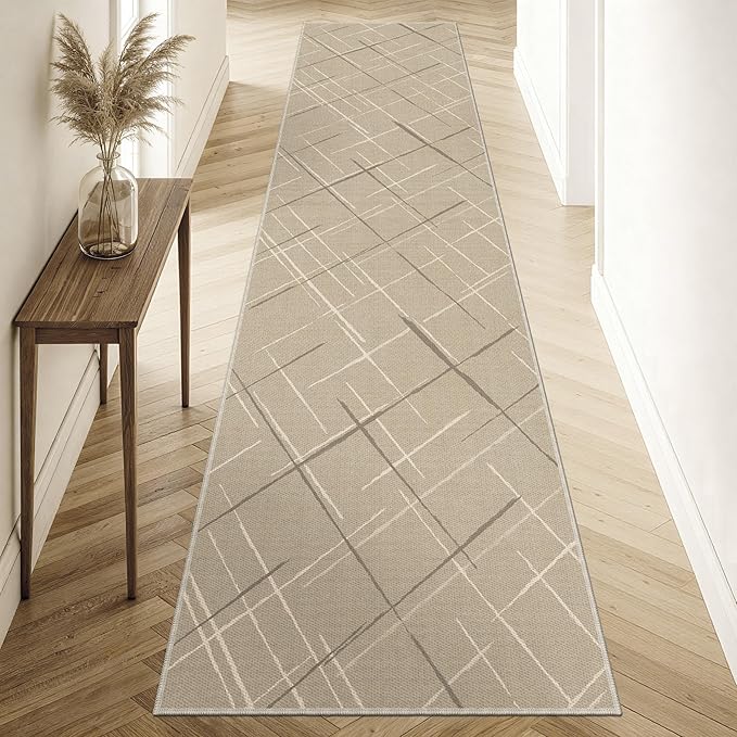 Beige Runner Rug Ultra Non-Slip 2x10 Long Hallway Rugs Washable Modern Tear and Stain Resistance No Pile Lightweight Modern Rug Runners for Entryway, Kitchen, Walkway, Entrance, Beige