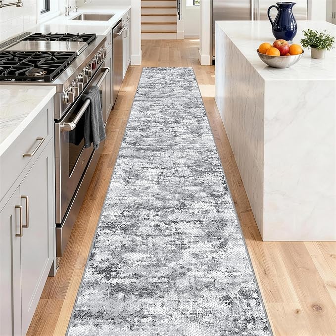 Runners for Hallways Ultra Non-Slip 2x10 Long Runner Rugs Washable Abstract Tear and Stain Resistance No Pile Lightweight Modern Rug Runners for Entryway, Kitchen, Walkway, Entrance, Gray