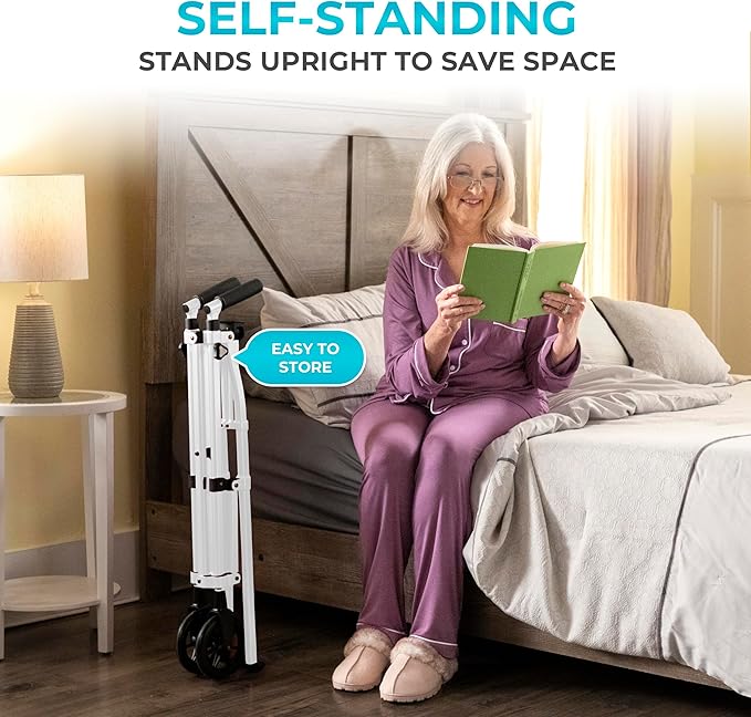 Stander Space Saver Walker, Lightweight Folding Rolling Mobility Aid for Seniors & Adults, Compact 2-Wheel Disability Device with 6-inch Wheels & Ski Glides for Walking Support, Vivid White