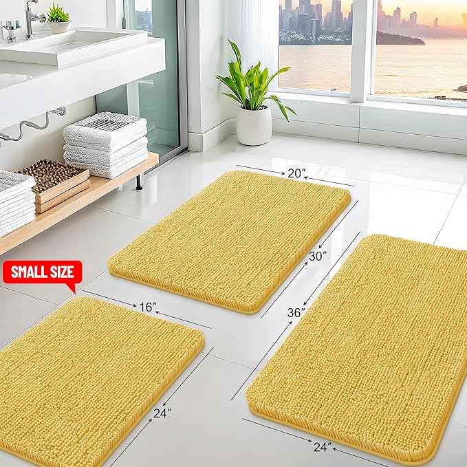 Arotive Bathroom Rugs 30x20, Extra Soft Absorbent Shaggy Chenille Bath Rugs, Machine Washable Rubber Backing Non-Slip Bath Mats for Bathroom Floor Tub and Shower, Home Decor Accessories, Yellow