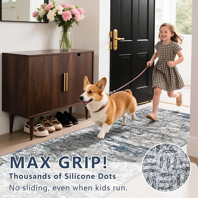Runners for Hallways Ultra Non-Slip 2x4 Washable Kitchen Rug Abstract Tear and Stain Resistance No Pile Hand-Woven Style Lightweight Runners for Entryway, Laundry Room, Bedside, Multi