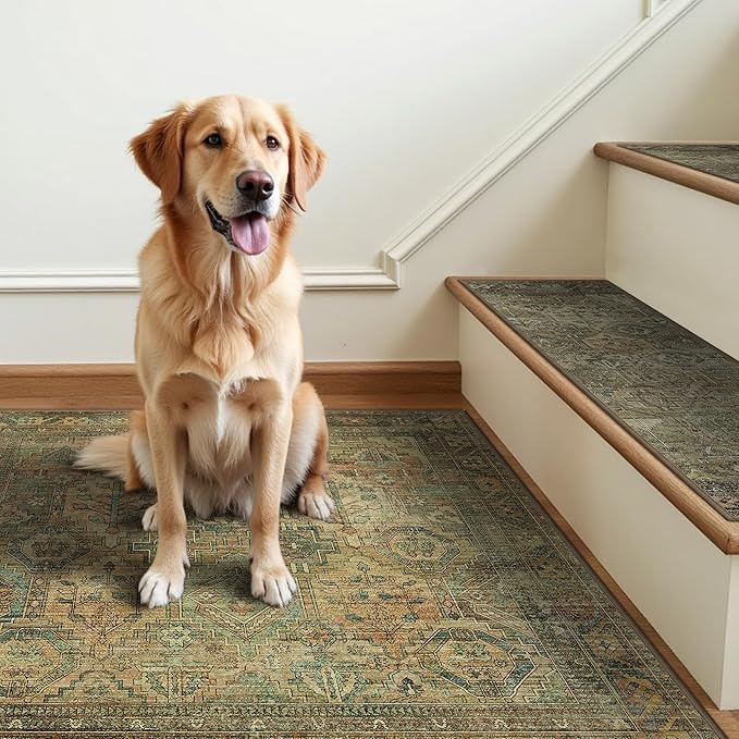 sarben Carpet Stair Treads Non Slip 1PCS, 30" X 30"Edging Stair Runner for Wooden Steps Indoor, Resistant Stair Rugs with Reusable TPE Adhesive Backing, Residue Free Mat for Kids,Pets,Vintage Sage