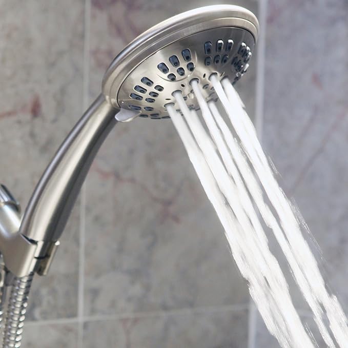 Aqua Elegante 1.8 GPM Handheld Shower Head, Brushed Nickel, Self-Cleaning Nozzles, 6 Settings, BPA Free
