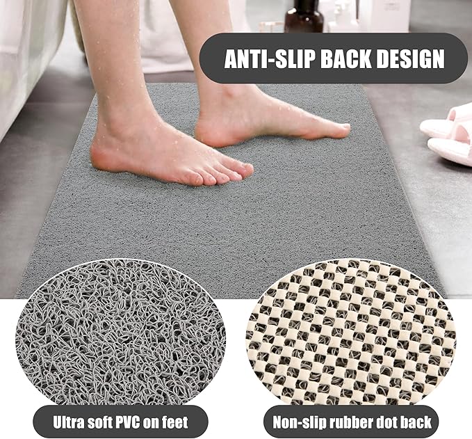 HOMBYS 47 x 32 Extra Large Shower Mat for Shower Stall Tub, Non Slip Bath Mat Bathroom Accessories, PVC Loofah Mats for Shower and Bathroom, Quick Drying, (Grey, 47"x32")