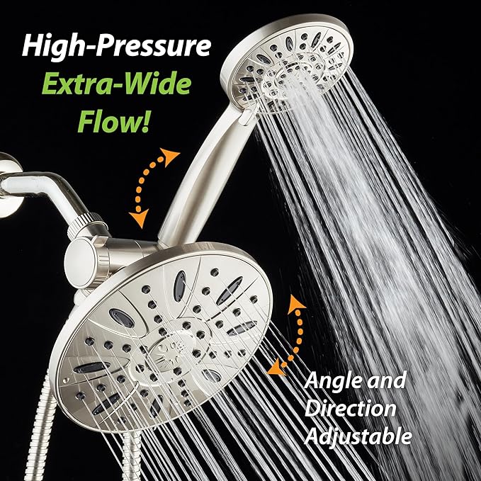 AquaDance 7" Premium High Pressure 3-Way Rainfall Combo Combines The Best of Both Worlds-Enjoy Luxurious Rain Showerhead and 6-Setting Hand Held Shower Separately or Together, Satin Nickel