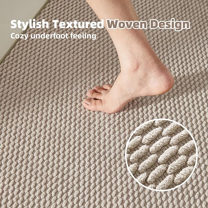 TYUU Bathroom Runner Rug, Long Bath Mat Washable Thin Quick Dry Low Pile Bathroom Runner Rugs 24 x 60 Non Slip, Beige 24"x60"