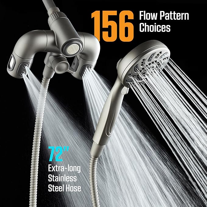 Aquadance High Pressure 156 Setting 14 Zone Shower Head & Handheld 3-way Combo System - Magnetic Docking, 314 Power Jets, Dual Adjustable Arms, 6 ft. Metal Hose, Graphite Finish, Top American Brand