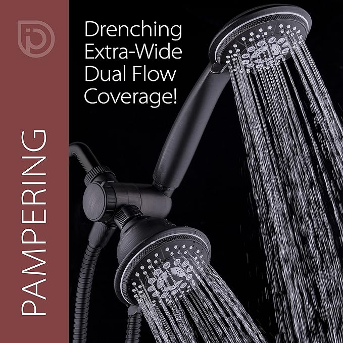 1753 Handheld Showerhead & Rain Shower Combo. High Pressure 24 Function 4" Face Dual 2 in 1 Shower Head System with Stainless Steel Hose, Patented 3-way Water Diverter in Oil Rubbed Bronze