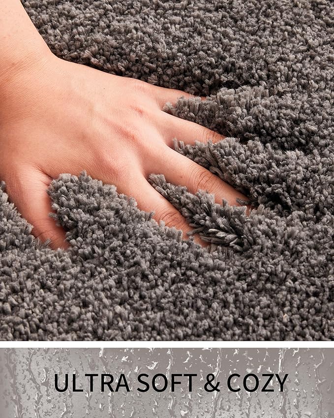 Bathroom Rugs Non Slip Washable 36x24, Ultra Thick Soft Microfiber Absorbent Bath Mats, High Density Foam Latex Non Slip Backing Bath Rugs, Fluffy Floor Carpet for Tub&Shower, Darkgrey