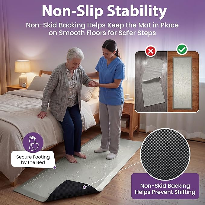 ProHeal Fall Mat for Elderly - Non-Slip Floor Mat for Seniors - Bedside Safety Fall Prevention - Elegantly Designed Grey Bedside Pads for Elderly - 70" x 24" x 0.7"
