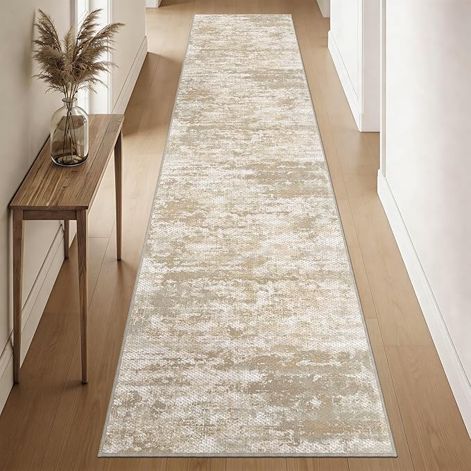 Runners for Hallways Non-Slip 2x10 Long Runner Rugs Washable Abstract Tear and Stain Resistance No Pile Lightweight Modern Rug Runners for Entryway, Kitchen, Walkway, Beige/Yellow