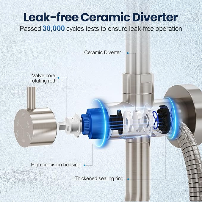 Rainshower Head with Handheld Spray, Retrofit Shower System with Solid Brass Connecter, High Pressure Shower Head with Adjustable Holder& Tub Spout, 60" Stainless Steel Hose, Brushed Nickel