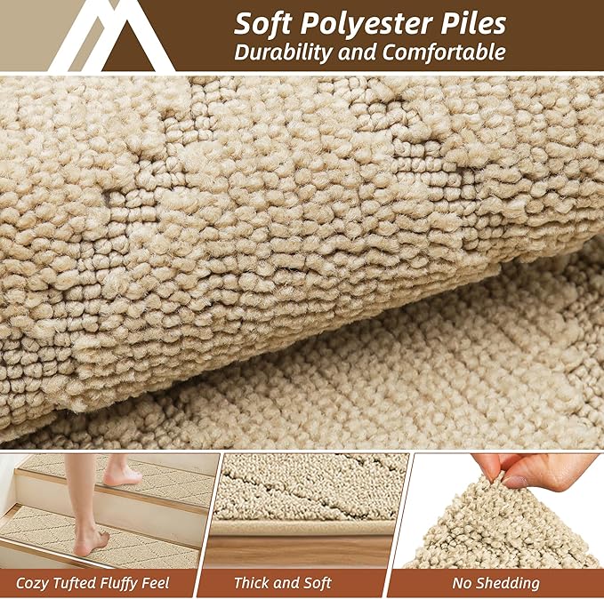 COSY HOMEER Stair Treads for Wooden Steps 9"x28",Washable Non Slip Peel and Stick Carpet Stair Treads with Reusable Residue Free Backing Soft Pet Friendly Stair Runner for Kids Elders,Warm Beige,10pcs