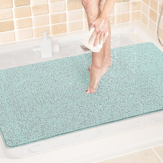 LuxStep Shower Mat Bathtub Mat,40x24 inch, Non-Slip Bath Mat with Drain, Quick Drying PVC Loofah Bathmat for Tub,Shower,Bathroom,Green
