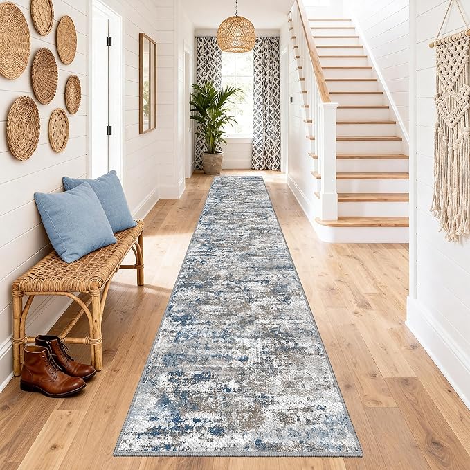 Non Slip Floor Runners for Dogs 2.6x16 Washable Runner Rug Abstract, Joint Support for Senior Dogs, Woven, Extra Grip Traction Runners for Hallway, Entryway, Walkway- Multi