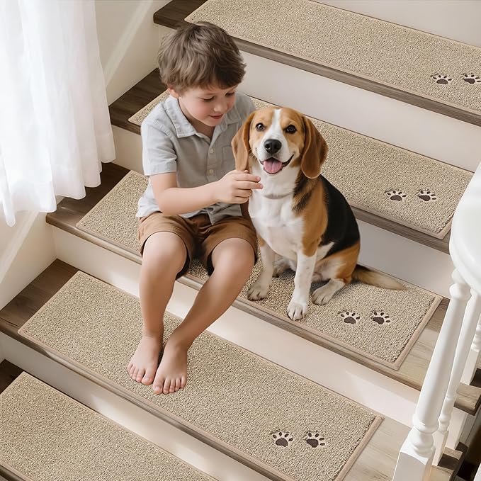 BEQHAUSE Stair Treads for Wooden Steps 28inX9in, Non Slip Carpet Stair Treads Indoor Stair Runners Machine Washable, Soft Stair Rugs Mat Surface Polyester TPE Backing, 15pcs, Beige
