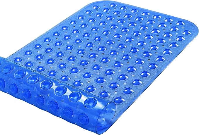 Large Non-Slip Bathtub & Shower Mat 31”x16” (Smooth/Non-Textured Tubs Only) Safe, Clean, Machine-Washable, Superior Grip&Drainage, Vinyl, Transparent Blue
