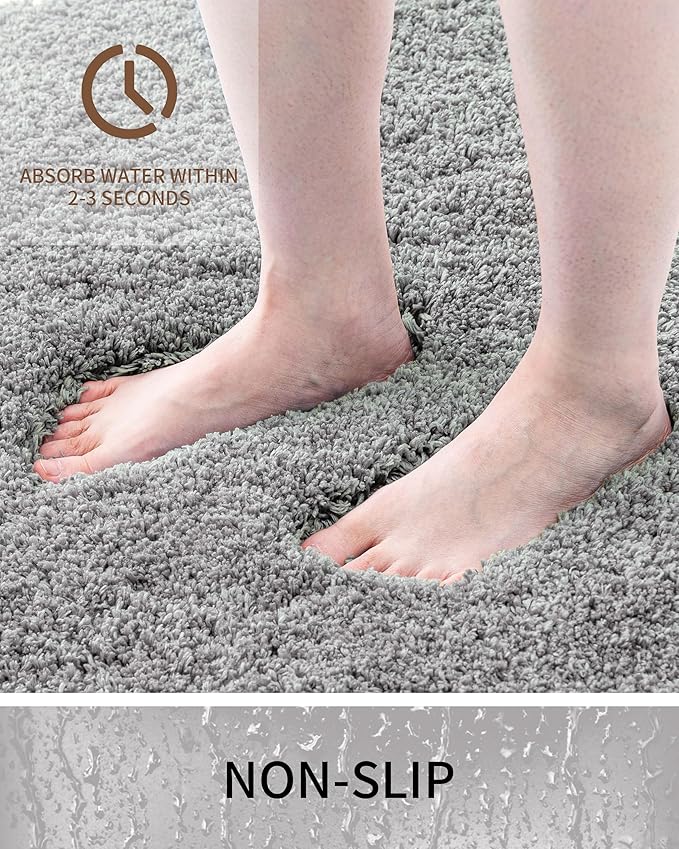 Toilet Rugs U-Shaped Mat 24x22, Contour Bathroom Mat - Ultra Soft & Absorbent Microfiber, Quick-Dry, Machine Washable with High Density Foam Latex Non Slip Backing, Grey