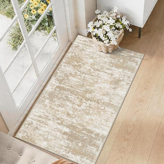 Runners for Hallways Ultra Non-Slip 2x4 Washable Kitchen Rug Abstract Tear and Stain Resistance No Pile Lightweight Runners for Entryway, Laundry Room, Bedside, Beige/Yellow