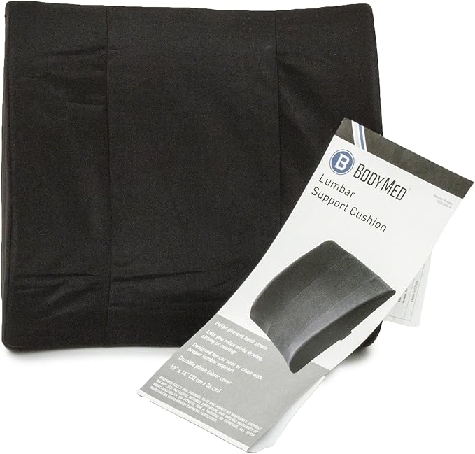BodyMed Lumbar Support Cushion, Standard, Black – Lower Back Support for Improved Comfort – Ideal for Use at Home, in The Office, and Traveling – Durable, Adjustable, & Lightweight