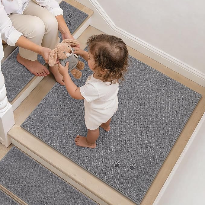 BEQHAUSE Stair Landing Rug Non-Slip 30"x30", Square Stair Landing Mats for Stairs Washable, Carpet Stair Treads Matching Mats for Wooden Steps Indoor Landing Rugs Surface Polyester TPE Backing, Grey