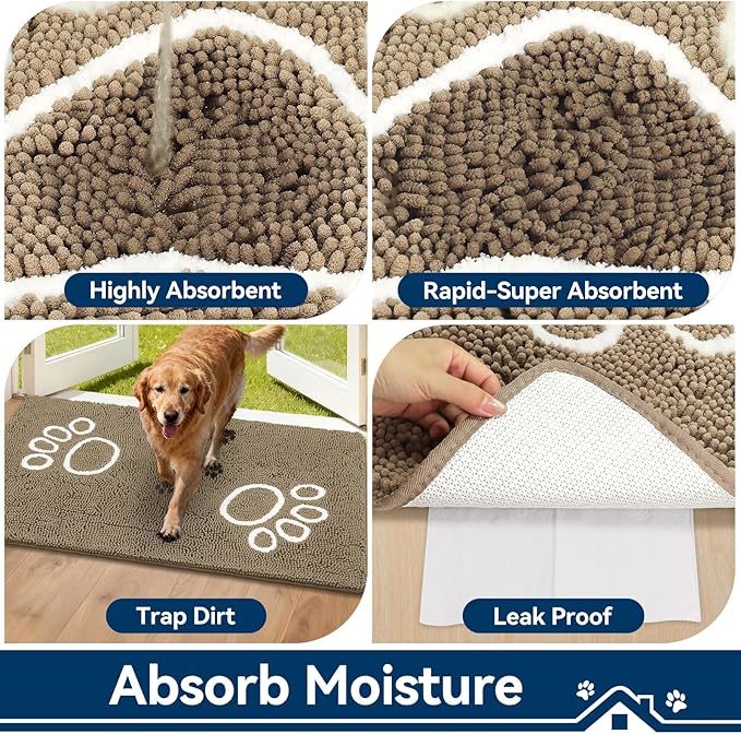 Bcoimo Super Absorbent Dog Door Mat, 48"*30" Anti Slip Mat for Muddy Paws, Pet Rugs for Dirty Paws Washable that Absorbs Moisture and Dirt, for Dog Cage and Pet Resting Carpet