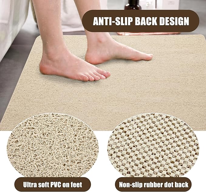 HOMBYS 58 x 32 Extra Large Shower Mat for Shower Stall Tub, Non Slip Bath Mat Bathroom Accessories, PVC Loofah Mats for Shower and Bathroom, Quick Drying, (Khaki, 58"x32")