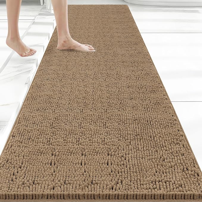 Bcoimo 70x24 Chenille Bath Mat – Non-Slip with Backing Bath Rug Ultra-Absorbent and Machine Washable Bathroom Mat Quick-Dry Design. Ideal for Bathroom Shower and Tub Areas