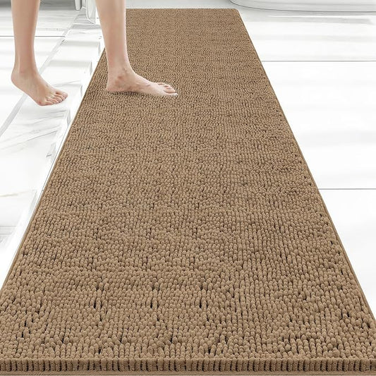 Bcoimo 70x24 Chenille Bath Mat – Non-Slip with Backing Bath Rug Ultra-Absorbent and Machine Washable Bathroom Mat Quick-Dry Design. Ideal for Bathroom Shower and Tub Areas