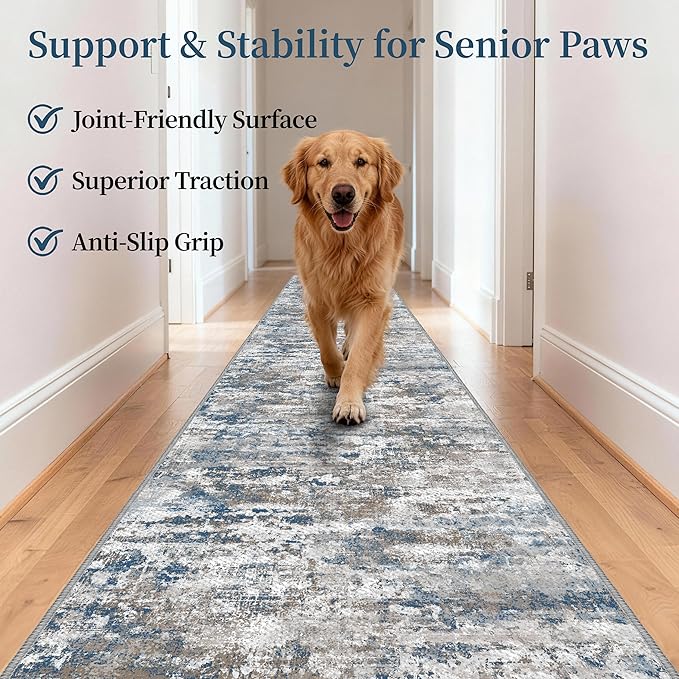 Non Slip Floor Runners for Dogs 2.6x12 Washable Runner Rug Abstract, Joint Support for Senior Dogs, Woven, Extra Grip Traction Runners for Hallway, Entryway, Walkway, Multi