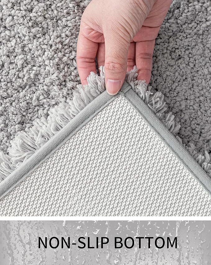 Bathroom Rugs Non Slip Washable 36x24, Ultra Thick Soft Microfiber Absorbent Bath Mats, High Density Foam Latex Non Slip Backing Bath Rugs, Fluffy Floor Carpet for Tub&Shower, Grey