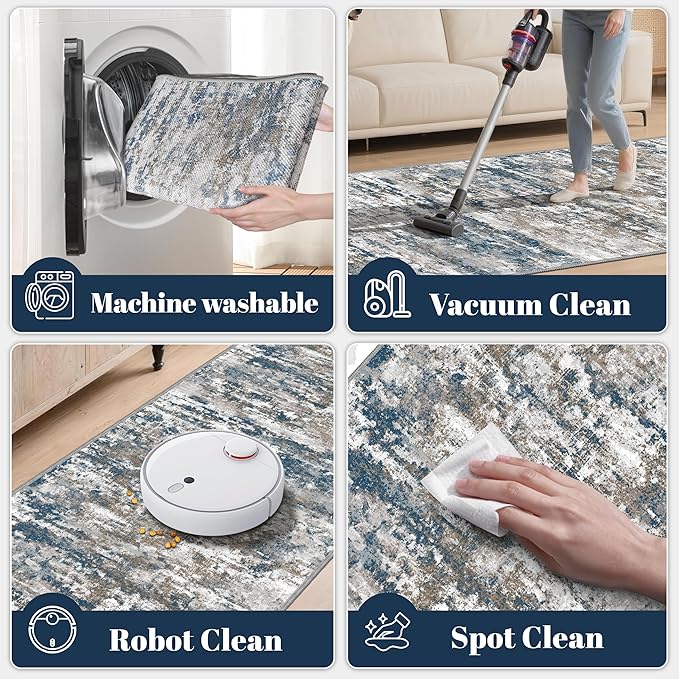 Non Slip Floor Runners for Dogs 2.6x16 Washable Runner Rug Abstract, Joint Support for Senior Dogs, Woven, Extra Grip Traction Runners for Hallway, Entryway, Walkway- Multi