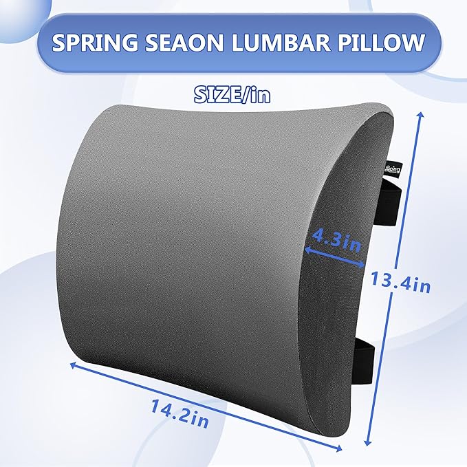 SPRING SEAON Lumbar Support Pillow Comfortable Cooling Fabric Back Cushion with Adjustable Shoulder Straps Back Support for Wheelchair Office and Car