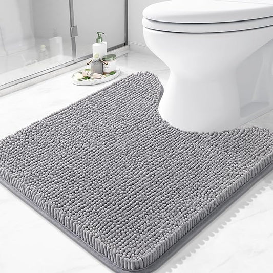 Arotive Bathroom Toilet Rugs U Shaped 24x24, Extra Soft Absorbent Shaggy Chenille Contour Bath Rugs for Toilet, Machine Washable Non-Slip Contoured Bath Mats, Grey