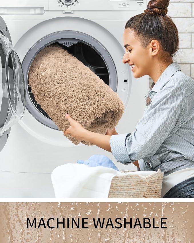 Toilet Rugs U-Shaped Mat 24x22, Contour Bathroom Mat - Ultra Soft & Absorbent Microfiber, Quick-Dry, Machine Washable with High Density Foam Latex Non Slip Backing, Beige