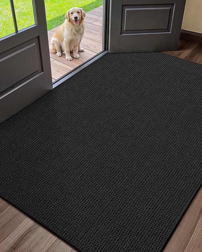 Color&Geometry Large Thin Front Door Mat Indoor Entrance Non Slip Rubber Backed, 36"x56" Indoor Door Mats for Entryway, Dirt Trapper Double Doormat, Washable Front Door Rugs, Ebony Black