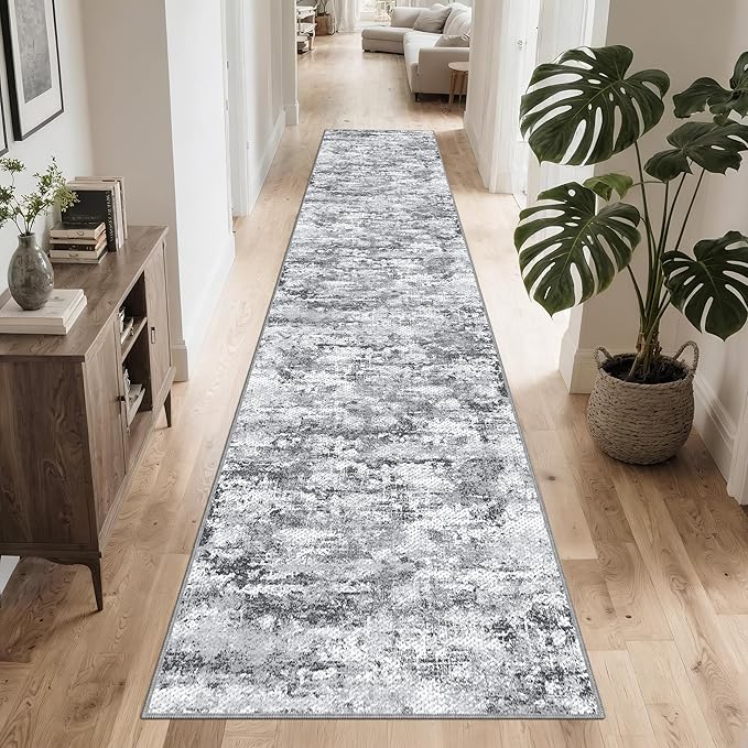 Runners for Hallways Ultra Non-Slip 2x10 Long Runner Rugs Washable Abstract Tear and Stain Resistance No Pile Lightweight Modern Rug Runners for Entryway, Kitchen, Walkway, Entrance, Gray