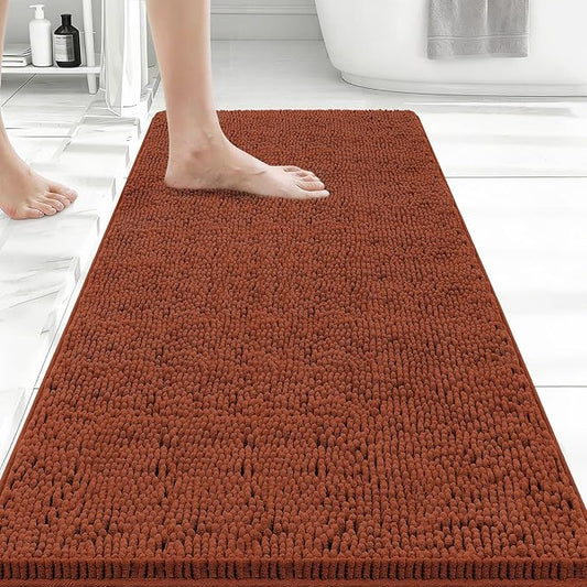 Bcoimo 44x24 Chenille Bath Mat – Non-Slip with Backing Bath Rug Ultra-Absorbent and Machine Washable Bathroom Mat Quick-Dry Design. Ideal for Bathroom Shower and Tub Areas