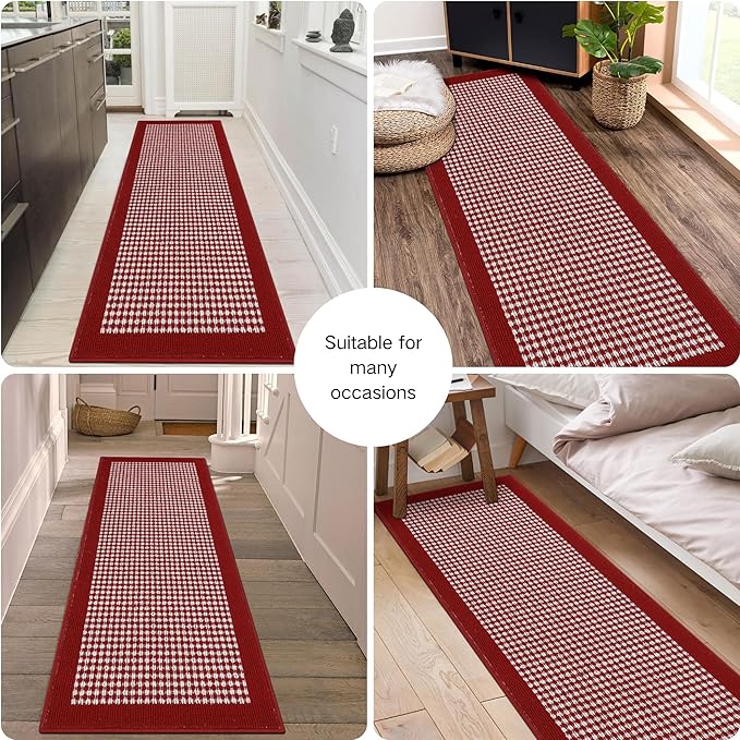 Ileading Christmas Hallway Runner Rug 2x6ft Red Kitchen Floor Mat Modern Geometric Non Slip Throw Rugs Indoor Doormat Machine Washable Accent Carpet for Winter Holiday Valentine's Day Decor