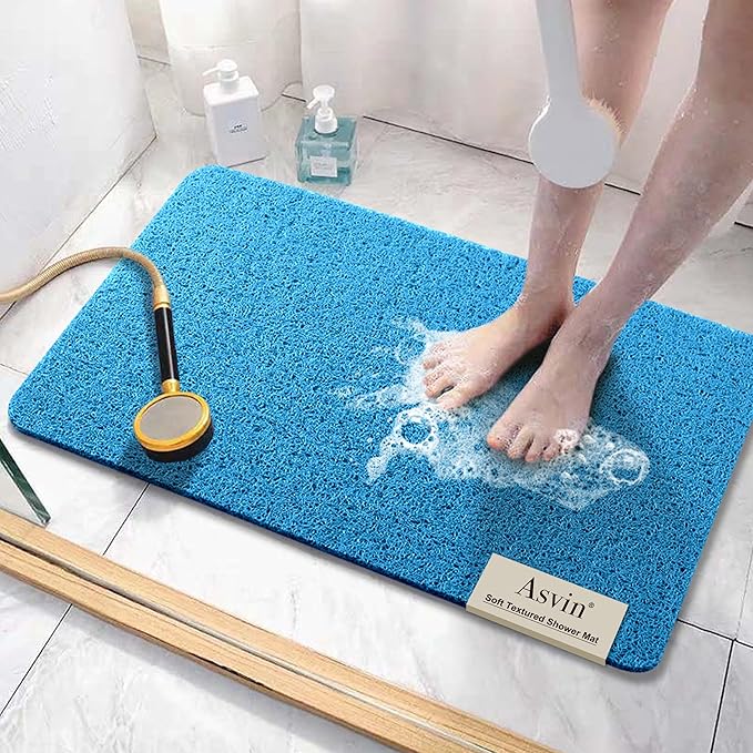 Asvin Soft Textured Bath, Shower, Tub Mat, 24x32 Inch, Phthalate Free, Non Slip Comfort Bathtub Mats with Drain, PVC Loofah Bathroom Mats for Wet Areas, Quick Drying